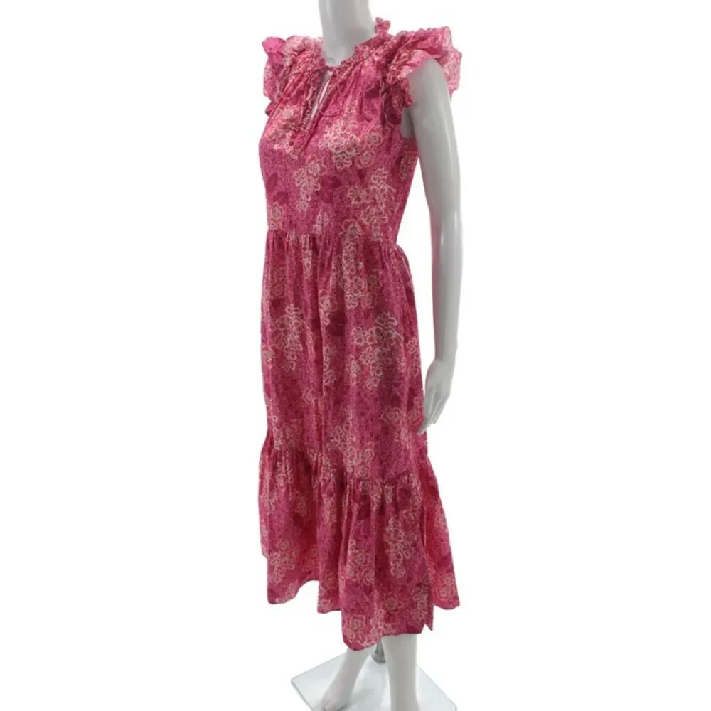 Generation Love Womens Maxi Sundress Pink Floral Cotton Tie Back Size M